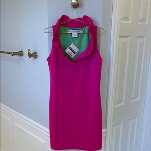 Gretchen Scott Designs Pink Sheath Mini Dress Cowl Neck Sleeveless